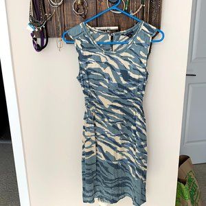 100% Silk Blue and Cream Zebra Print Sleeveless